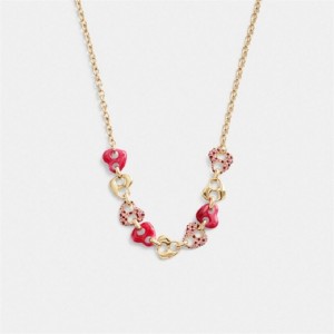 Coach Pavé Hearts Chain Link Necklace Gold Rosa Mehrfarbig | COH866112