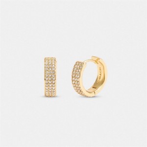 Coach Pavé Huggie Earrings Gold | COH866092