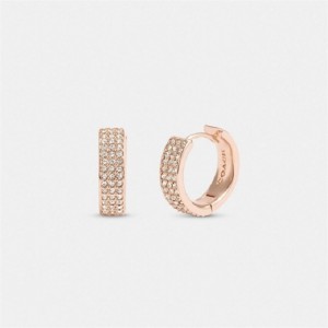Coach Pavé Huggie Earrings Rosa Gold | COH866193