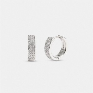 Coach Pavé Huggie Earrings Silber | COH866074