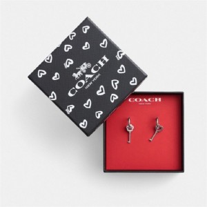 Coach Pavé Key Mismatch Huggie Earrings Silber Rosa Mehrfarbig | COH866214