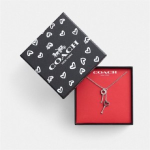 Coach Pavé Key Pendant Necklace Silber Rosa Mehrfarbig | COH866213