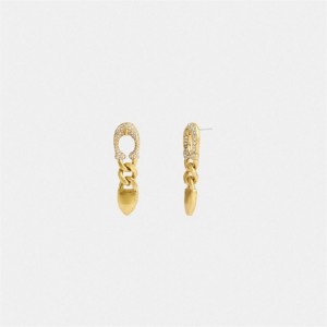Coach Pavé Signature Buckle Chain Earrings Gold | COH866221