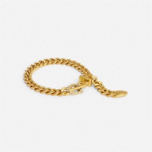 Coach Pavé Signature Buckle Curb Chain Bracelet Gold | COH866226