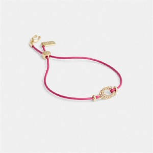 Coach Pavé Signature Leather Slider Bracelet Gold Rosa | COH866076