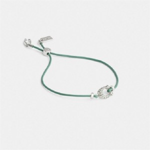 Coach Pavé Signature Leather Slider Bracelet Silber Grün | COH866227