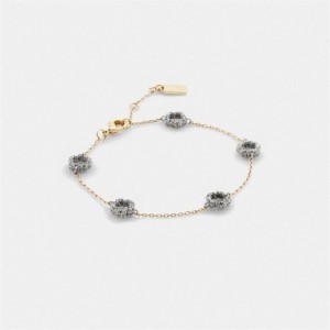 Coach Pavé Tea Rose Linear Bracelet Gold | COH866153