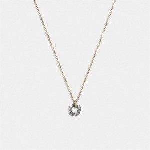 Coach Pavé Tea Rose Pendant Necklace Gold | COH866099