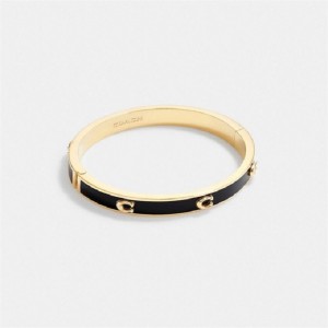 Coach Pegged Signature Hinged Bangle Gold Schwarz | COH866075