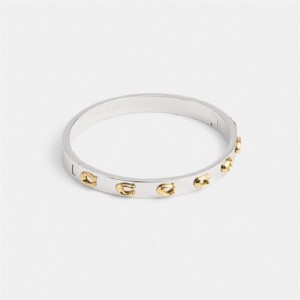Coach Pegged Signature Hinged Bangle Gold Silber | COH866198