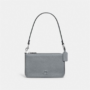 Coach Pouch Bag With Signature Canvas Grau Blau | COH865238