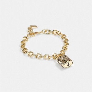 Coach Quilted Padlock Chain Bracelet Gold Schwarz | COH866181
