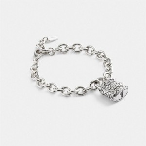 Coach Quilted Padlock Chain Bracelet Silber Schwarz | COH866089