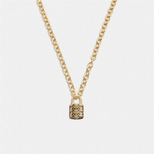 Coach Quilted Padlock Chain Necklace Gold Schwarz | COH866183