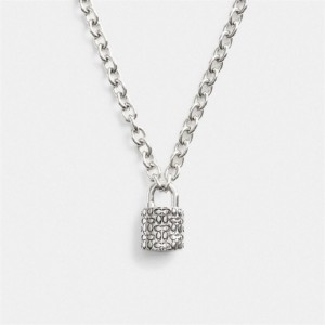 Coach Quilted Padlock Chain Necklace Silber Schwarz | COH866090