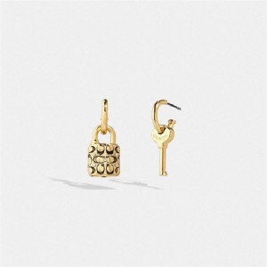 Coach Quilted Padlock Key Mismatch Earrings Gold Schwarz | COH866165