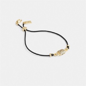 Coach Quilted Padlock Leather Slider Bracelet Gold Schwarz | COH866231