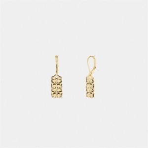 Coach Quilted Signature Drop Earrings Gold Schwarz | COH866197