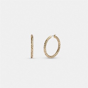 Coach Quilted Signature Medium Hoop Earrings Gold | COH866130