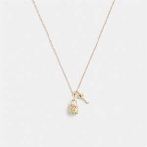 Coach Rainbow Quilted Padlock Key Pendant Necklace Gold Mehrfarbig | COH866143