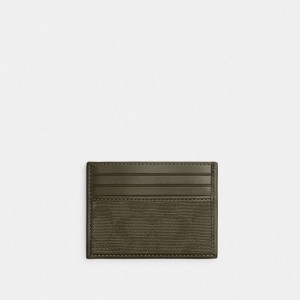 Coach Refined Card Case In Signature Canvas Jacquard Grün | COH866749