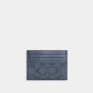 Coach Refined Card Case In Signature Canvas Jacquard Navy | COH866773