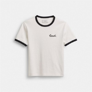 Coach Ringer T Shirt Weiß | COH865990