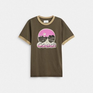 Coach Roadside Ringer T Shirt Schwarz | COH866923