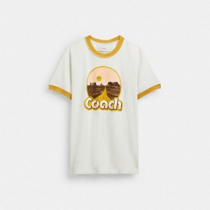 Coach Roadside Ringer T Shirt Weiß | COH866908