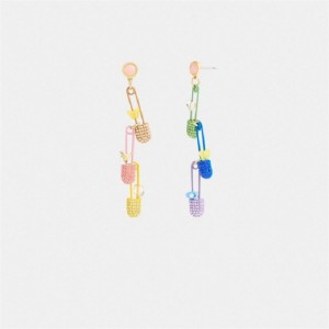 Coach Safety Pin Charm Drop Earrings Gold Mehrfarbig | COH866162