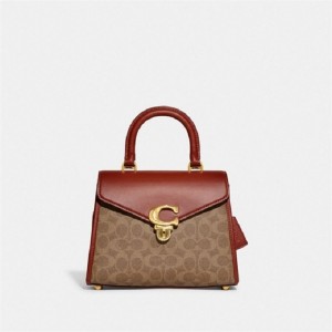 Coach Sammy Top Handle Bag In Signature Canvas Braun Rot | COH865407
