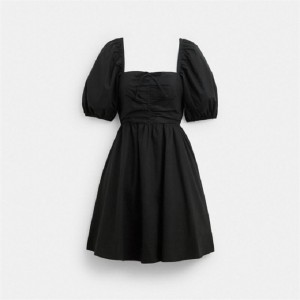 Coach Short Dress With Puff Sleeves In Organic Cotton Schwarz | COH866068
