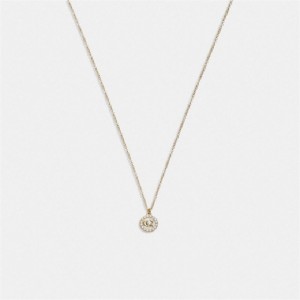 Coach Signature Crystal Pearl Pendant Necklace Gold | COH866188