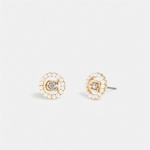 Coach Signature Crystal Pearl Stud Earrings Gold | COH866154