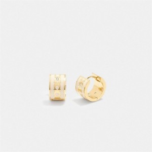 Coach Signature Enamel Hoop Earrings Gold | COH866085