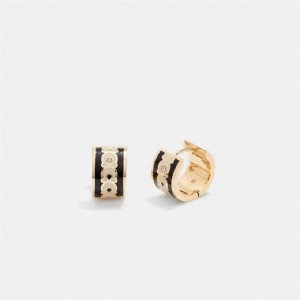 Coach Signature Enamel Hoop Earrings Gold Schwarz | COH866170