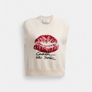 Coach Signature Kiss Print Sweater Vest Weiß | COH865991