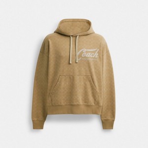 Coach Signature Long Sleeve Relaxed Americana Pullover Hoodie Khaki | COH866899
