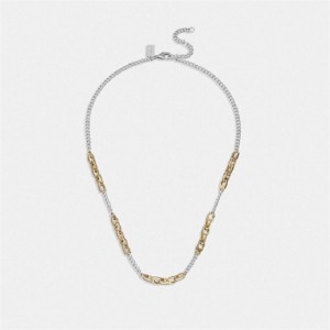Coach Signature Mixed Chain Necklace Gold Silber | COH866187