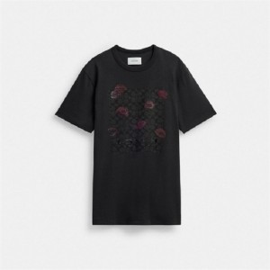 Coach Signature Square Kiss Print T Shirt In Organic Cotton Grau Mehrfarbig | COH865985