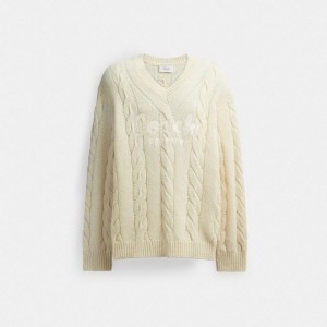Coach Signature Sweater In Recycled Wool Weiß | COH866886