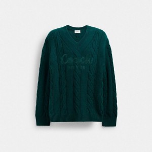 Coach Signature Sweater In Recycled Wool Grün | COH866890