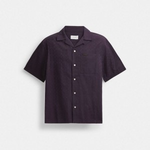 Coach Signature Woven Shirt In Organic Cotton Lila | COH866932