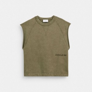 Coach Sleeveless Garment Dye Crewneck Olivgrün | COH866885