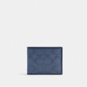 Coach Slim Billfold Wallet In Signature Canvas Jacquard Navy | COH866701