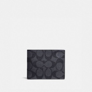 Coach Slim Billfold Wallet In Signature Canvas Grau Schwarz | COH866709