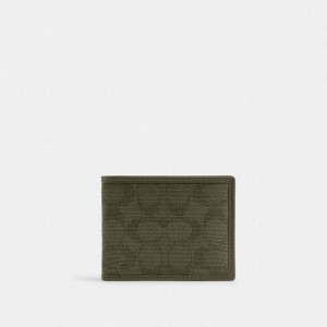 Coach Slim Billfold Wallet In Signature Canvas Jacquard Grün | COH866716