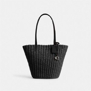 Coach Small Straw Tote Silber Schwarz | COH865058