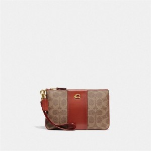 Coach Small Wristlet In Signature Canvas Braun Rot | COH865645