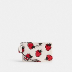 Coach Small Wristlet With Strawberry Print Silber Mehrfarbig | COH865577
